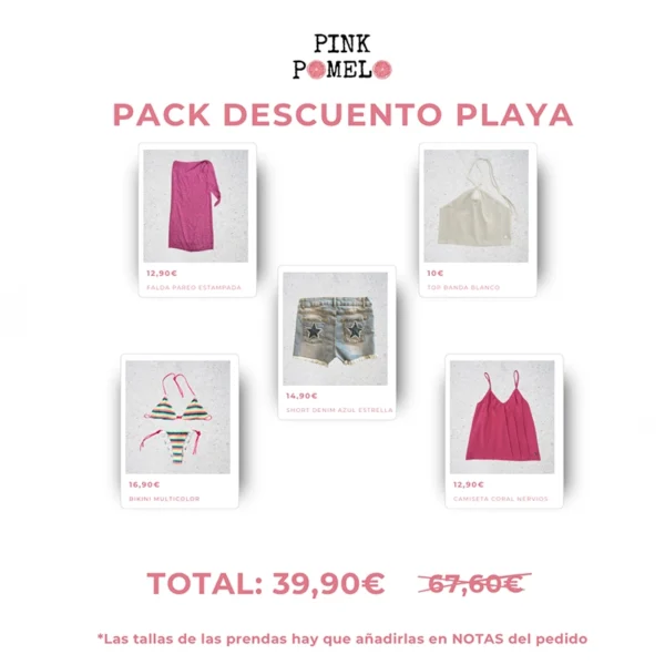 pack descuento playa compuesto por 5 prendas