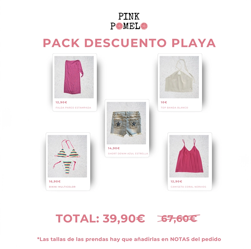 pack descuento playa compuesto por 5 prendas