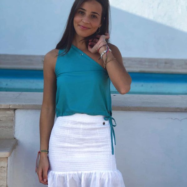BLUSA ASIMETRICA SIN MANGA VERDE