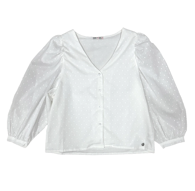 blusa blanca de plumeti con mangas 3/4