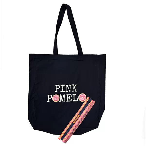 tote bag azul marino con 4 pulseras personalizadas pink pomelo