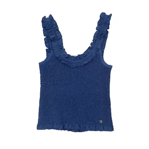 Top Fruncido sin mangas con volante en escote frontal y tirantes. 100% Viscosa