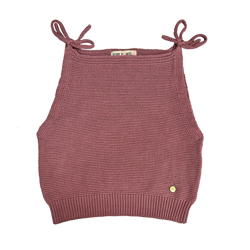 top tricot color rosa viejo con cordones en hombros para anudar